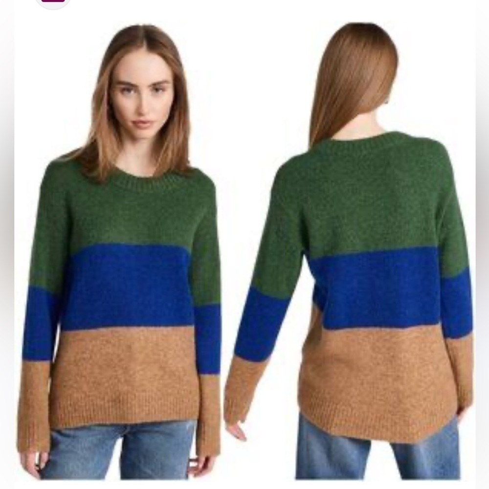 AYR The Kickback Sweater Alpaca Merino Blend Crew Neck Green Blue Brown Size S